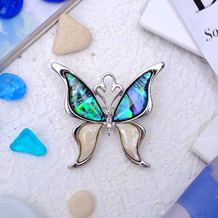 Брошь "Галиотис" бабочка разноцветная в серебре