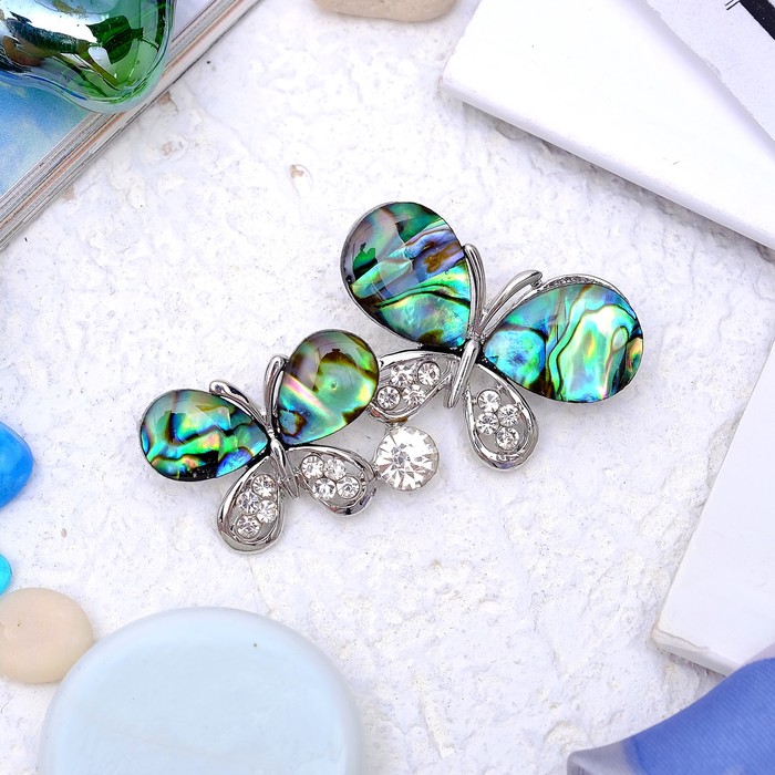 Брошь "Галиотис" пара бабочек со стразами