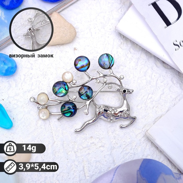 Брошь "Галиотис" олень с разноцветными рогами