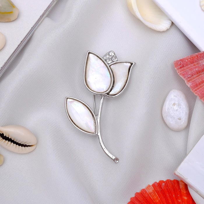 Брошь "Перламутр" тюльпан, цвет белый