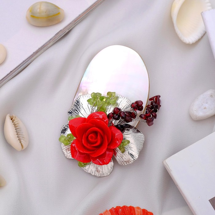 Брошь роскошь "МИКС камней" розовый куст