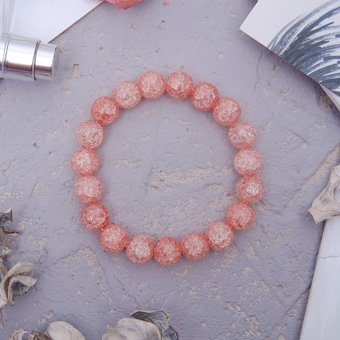 Браслет шар №10 "Кварц сахарный", цвет розовый