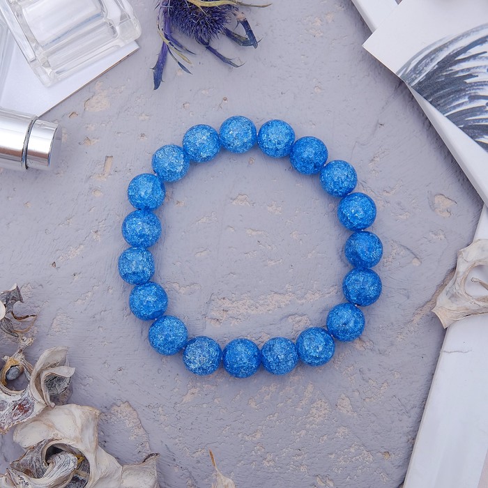 Браслет шар №10 "Кварц сахарный", цвет синий