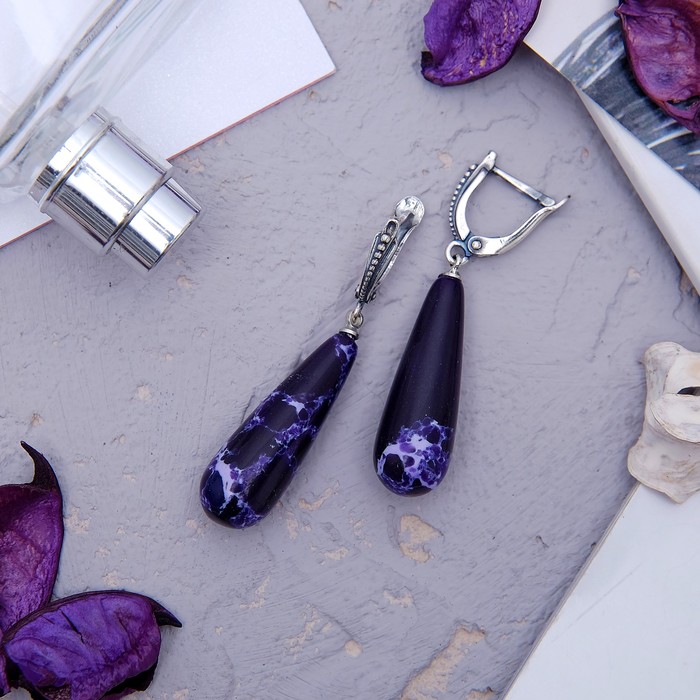 Серьги "Мозаика" капля вытянутая, цвет фиолетовый