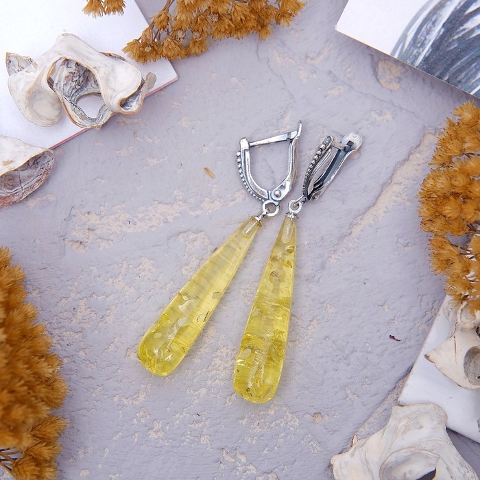 Серьги "Цитрин" капля вытянутая