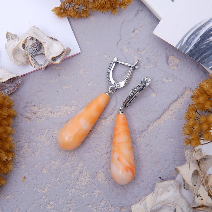 Серьги "Агат" капля вытянутая, цвет оранжевый