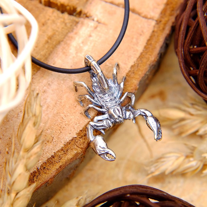 Кулон "Скорпион", цвет чернёное серебро, 50см
