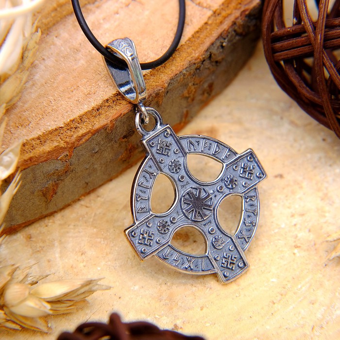 Кулон "Кельтский Крест", цвет чернёное серебро, 50см