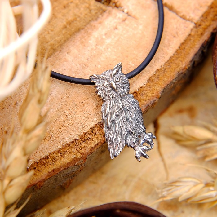Кулон "Сова", цвет чернёное серебро, 50см