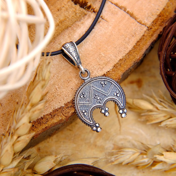 Кулон "Лунница", цвет чернёное серебро, 50см