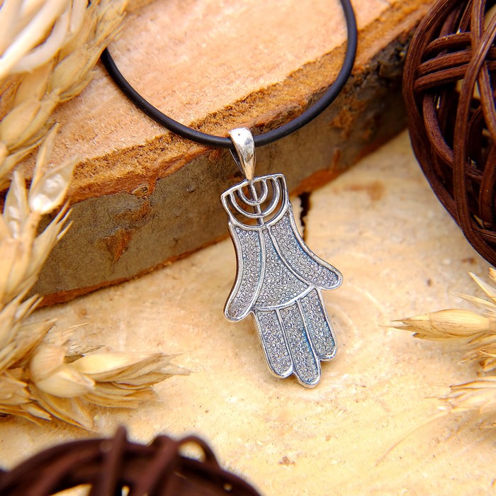 Кулон "Хамса", цвет чернёное серебро, 50см