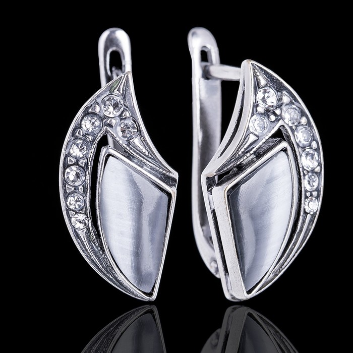 Серьги "Комета", цвет бело-серый в чернёном серебре