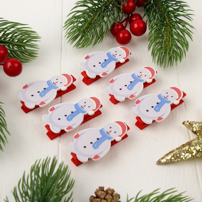 Прищепки новогодние "Снеговик", набор 6 шт.