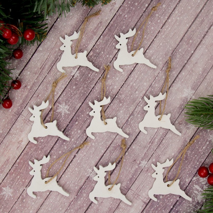 Набор новогодних  подвесок "Белые олени", 8 шт.