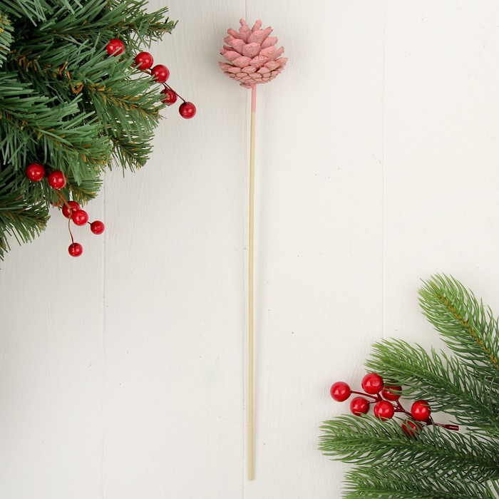 Декор на палочке "Шишка", цвет розовый