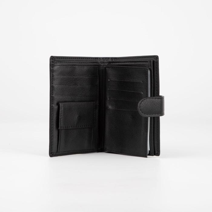 Портмоне мужское 3 в 1 для автодокументов и паспорта, 2 отдела, для карт, для монет, цвет чёрный