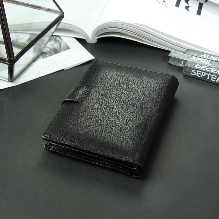 Портмоне мужское 3 в 1 для автодокументов и паспорта, 2 отдела, для карт, для монет, цвет чёрный