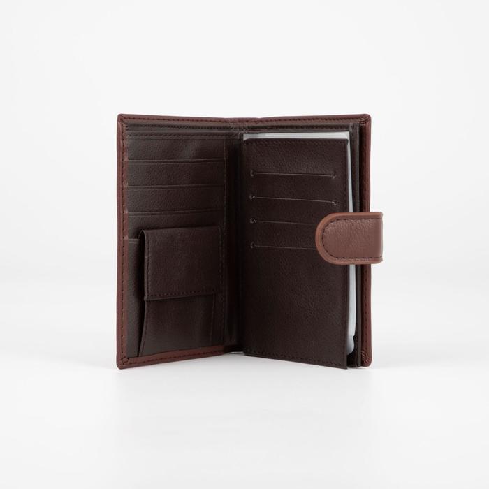 Портмоне мужское 3 в 1 для автодокументов и паспорта, 2 отдела, для карт, для монет, цвет коричневый