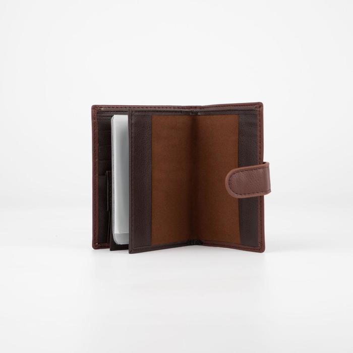 Портмоне мужское 3 в 1 для автодокументов и паспорта, 2 отдела, для карт, для монет, цвет коричневый