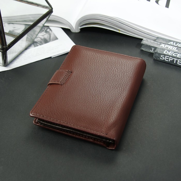 Портмоне мужское 3 в 1 для автодокументов и паспорта, 2 отдела, для карт, для монет, цвет коричневый