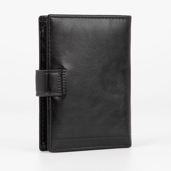 Портмоне мужское 3 в 1 для автодокументов и паспорта, 2 отдела, для карт, для монет, цвет чёрный