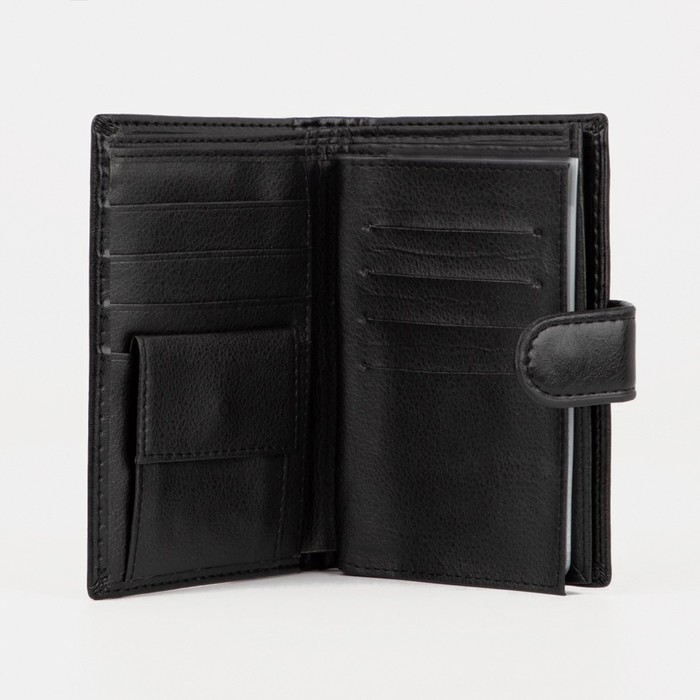 Портмоне мужское 3 в 1 для автодокументов и паспорта, 2 отдела, для карт, для монет, цвет чёрный