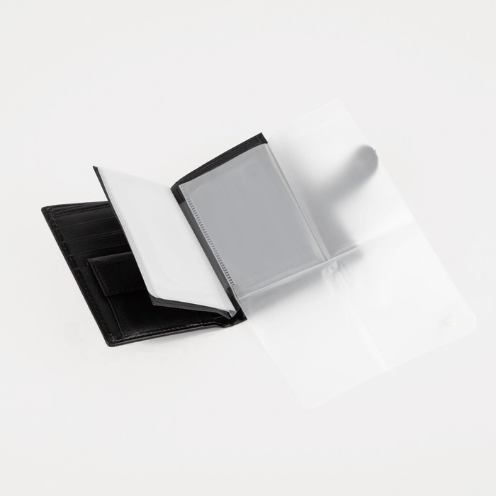 Портмоне мужское 3 в 1 для автодокументов и паспорта, 2 отдела, для карт, для монет, цвет чёрный