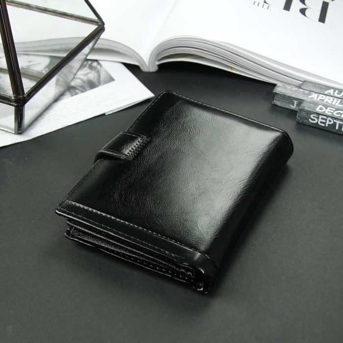 Портмоне мужское 3 в 1 для автодокументов и паспорта, 2 отдела, для карт, для монет, цвет чёрный