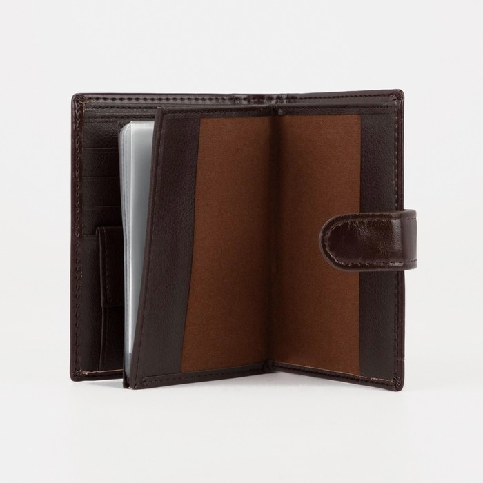 Портмоне мужское 3 в 1 для автодокументов и паспорта, 2 отдела, для карт, для монет, цвет коричневый