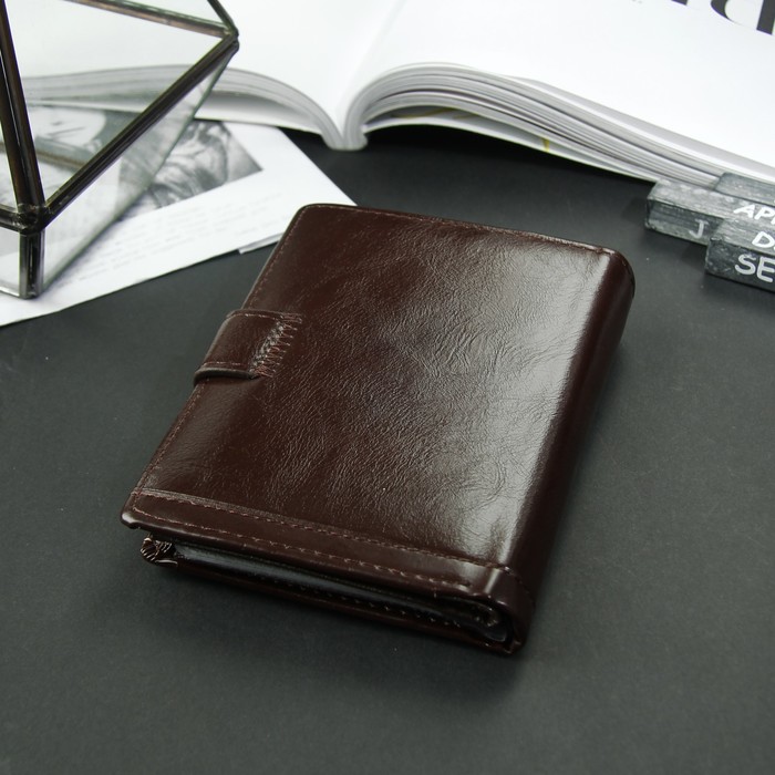 Портмоне мужское 3 в 1 для автодокументов и паспорта, 2 отдела, для карт, для монет, цвет коричневый