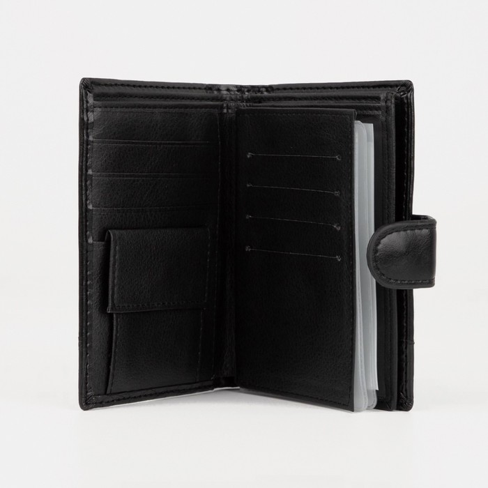 Портмоне мужское 3 в 1 для автодокументов и паспорта, 2 отдела, для карт, для монет, цвет чёрный