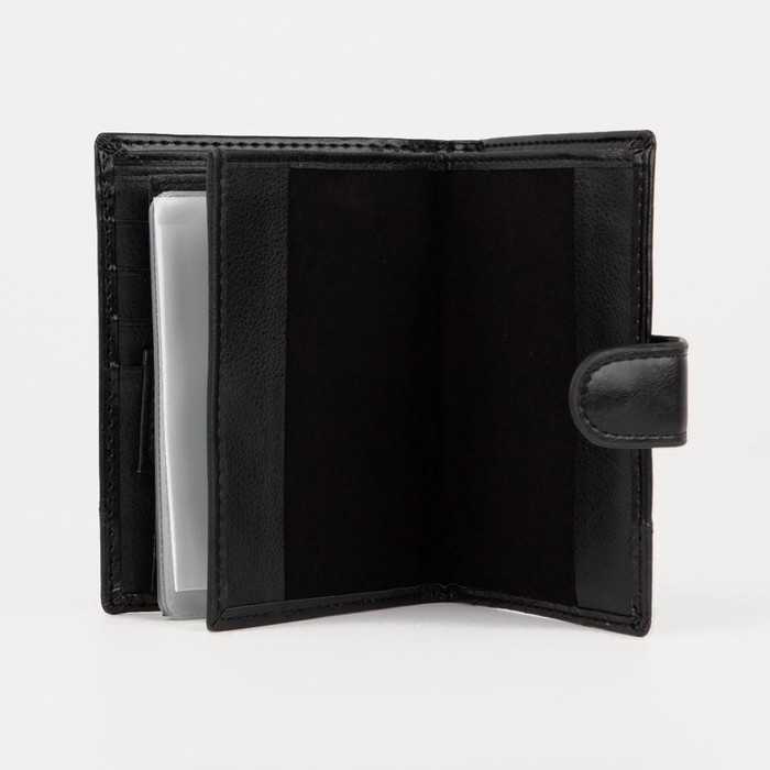 Портмоне мужское 3 в 1 для автодокументов и паспорта, 2 отдела, для карт, для монет, цвет чёрный