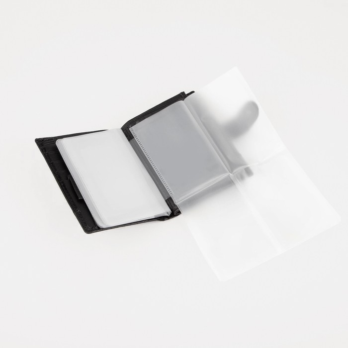 Портмоне мужское 3 в 1 для автодокументов и паспорта, 2 отдела, для карт, для монет, цвет чёрный