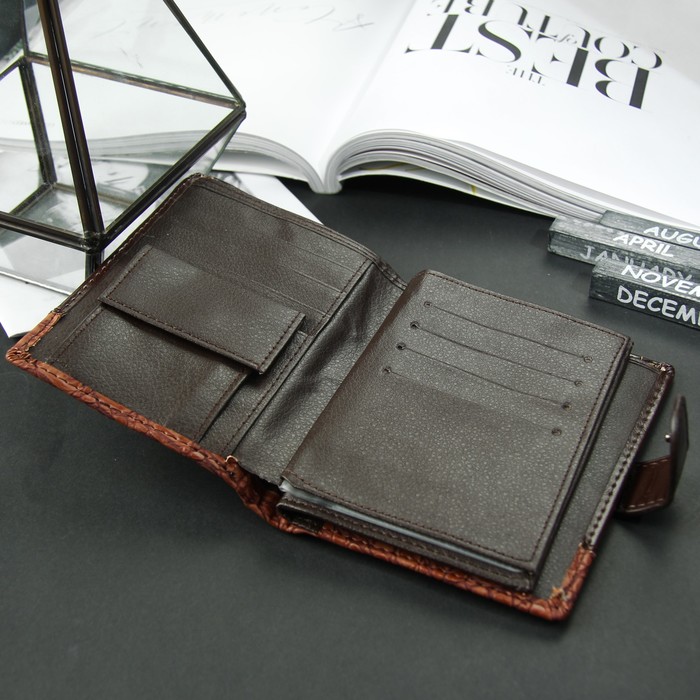Портмоне мужское 3 в 1 для автодокументов и паспорта, 2 отдела, для карт, для монет, цвет коричневый