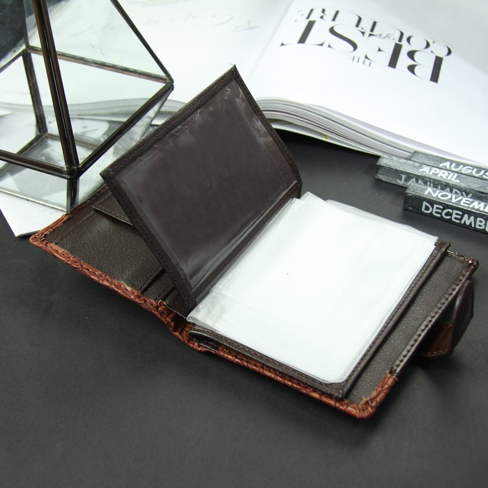 Портмоне мужское 3 в 1 для автодокументов и паспорта, 2 отдела, для карт, для монет, цвет коричневый