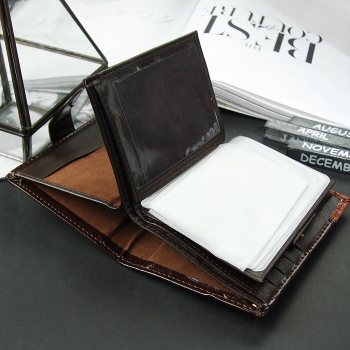 Портмоне мужское 3 в 1 для автодокументов и паспорта, 2 отдела, для карт, для монет, цвет коричневый