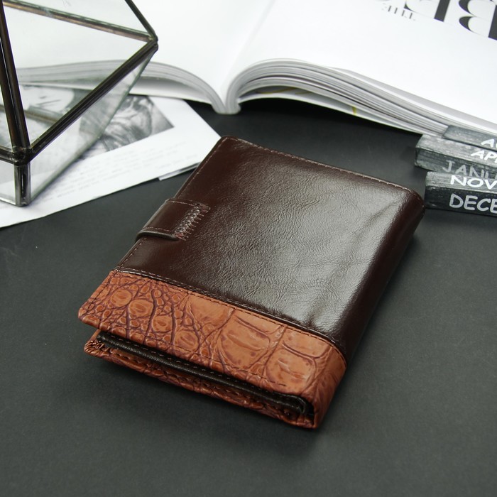 Портмоне мужское 3 в 1 для автодокументов и паспорта, 2 отдела, для карт, для монет, цвет коричневый