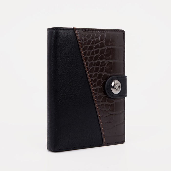 Портмоне мужское 3 в 1 для автодокументов и паспорта, 2 отдела, для карт, для монет, цвет чёрный/кофе