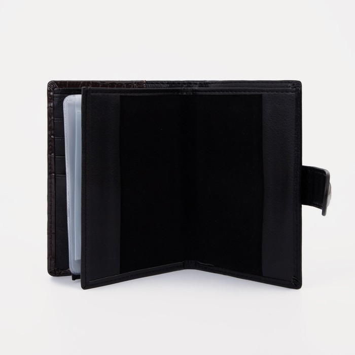 Портмоне мужское 3 в 1 для автодокументов и паспорта, 2 отдела, для карт, для монет, цвет чёрный/кофе