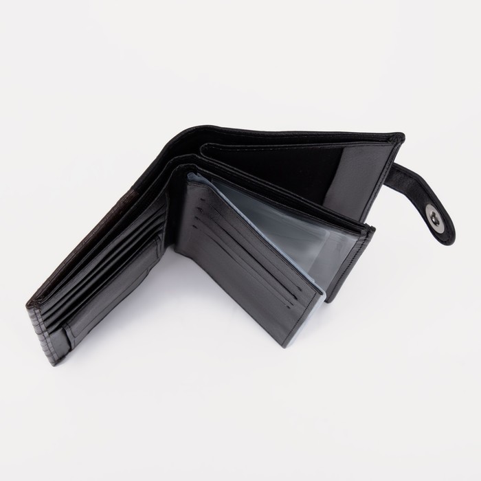 Портмоне мужское 3 в 1 для автодокументов и паспорта, 2 отдела, для карт, для монет, цвет чёрный/кофе