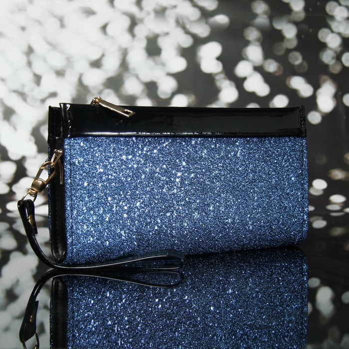 Клатч женский, отдел с перегородкой на молнии, с ручкой, цвет синий