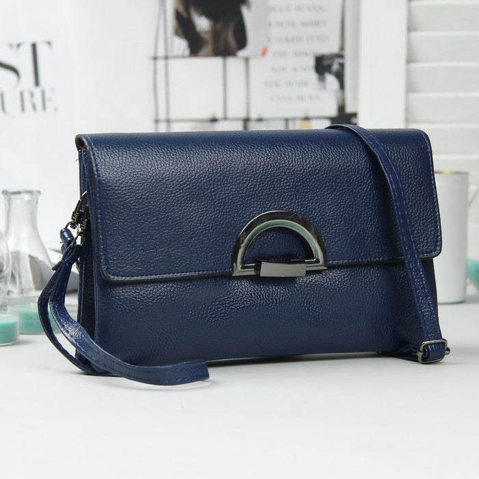 Клатч женский, 2 отдела на молнии, наружный карман, с ручкой, регулируемый ремень, цвет синий