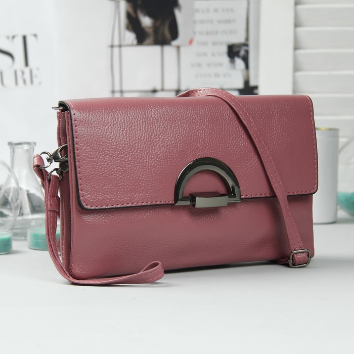 Клатч женский, 2 отдела на молнии, наружный карман, с ручкой, регулируемый ремень, цвет пудровый