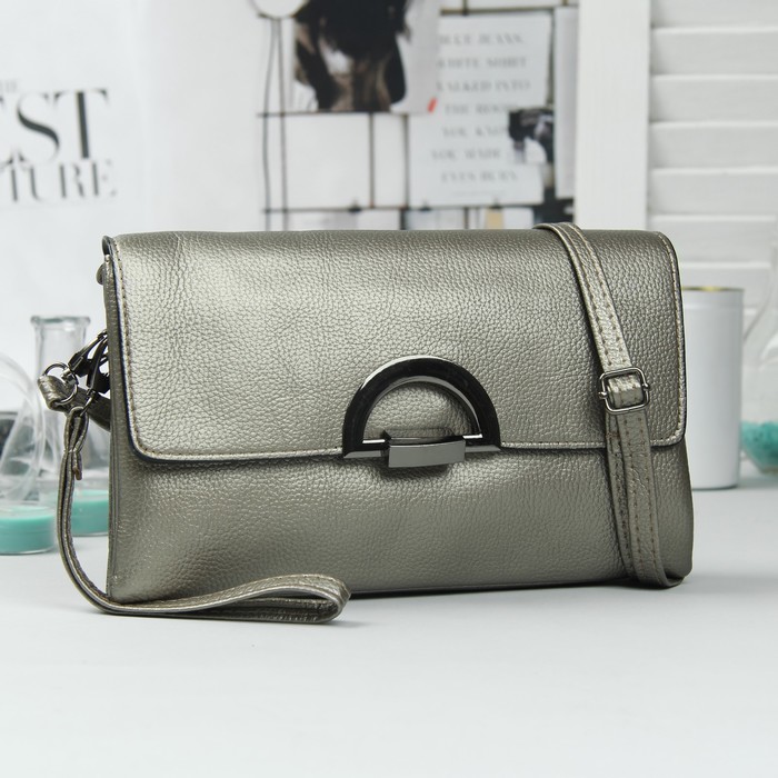 Клатч женский, 2 отдела на молнии, наружный карман, с ручкой, регулируемый ремень, цвет серый