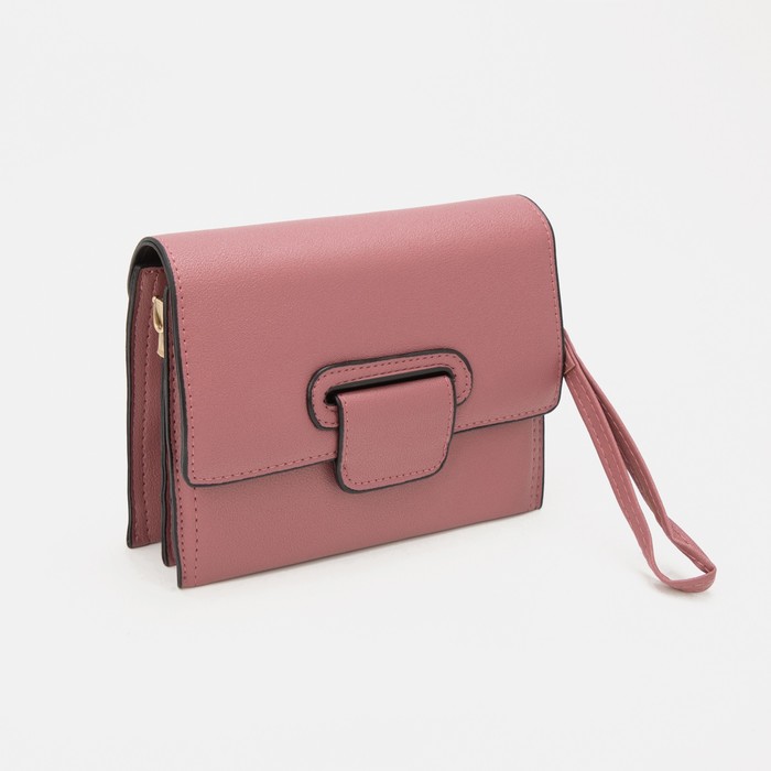 Клатч женский, 3 отдела на молнии, с ручкой, регулируемый ремень, цвет пудровый