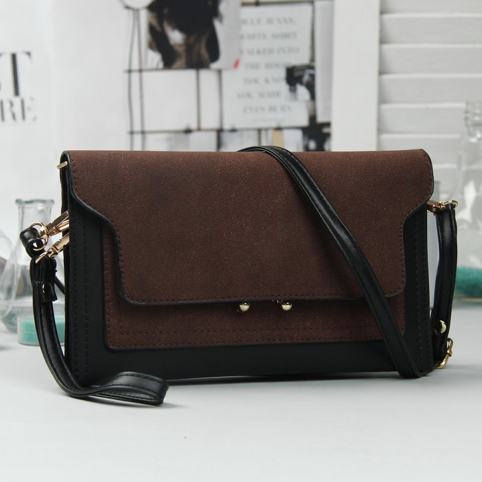 Клатч женский, 3 отдела на молнии, наружный карман, с ручкой, регулируемый ремень, цвет кофе