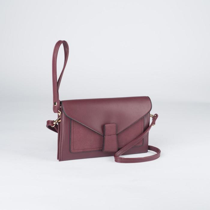 Клатч женский, 3 отдела на молнии, наружный карман, с ручкой, регулируемый ремень, цвет бордовый