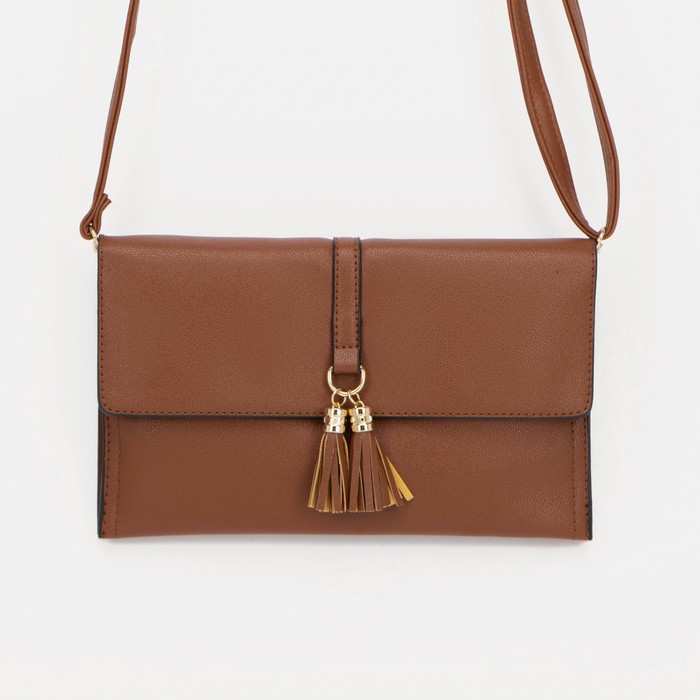 Клатч женский, 3 отдела на молнии, наружный карман, с ручкой, регулируемый ремень, цвет коричневый