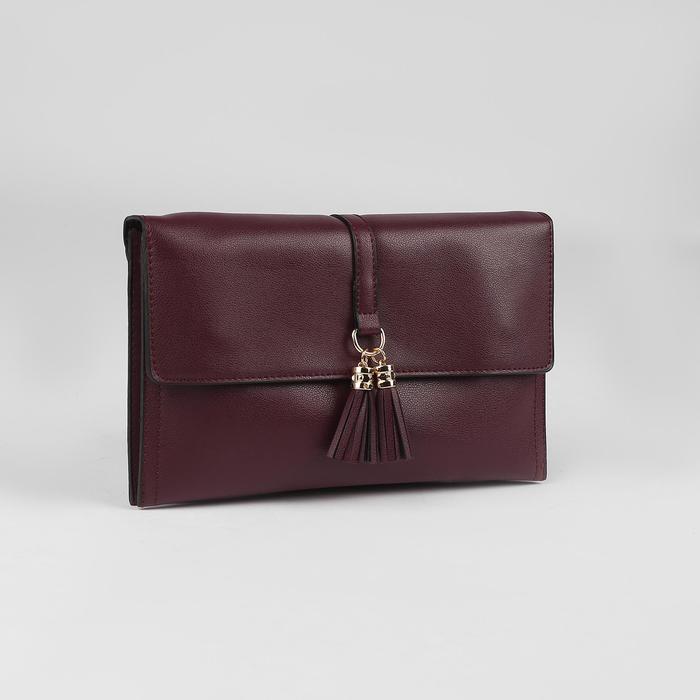 Клатч женский, 3 отдела на молнии, наружный карман, с ручкой, регулируемый ремень, цвет баклажановый