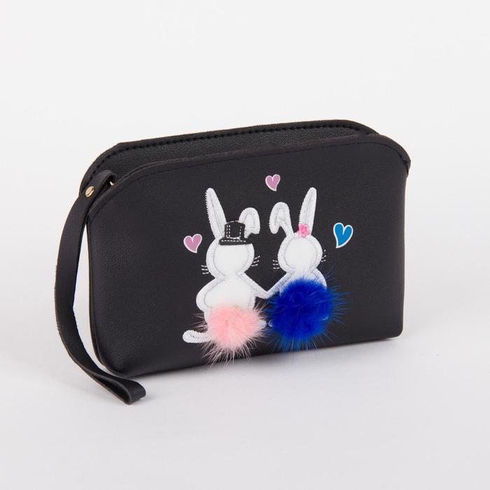 Клатч женский, отдел на молнии, с ручкой, цвет чёрный